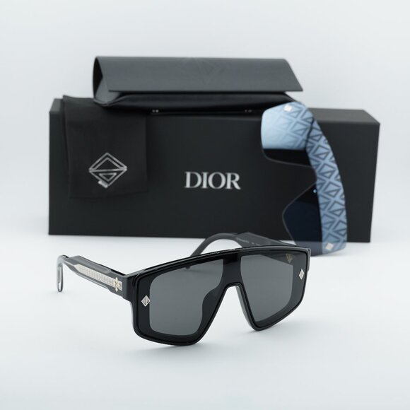 Dior CD DIAMOND M1U 10A0 Shield Sunglasses - Black/Grey and Silver Magnetic